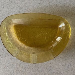 Half Moon Clear Yellow Amber art glass ashtray MCM- perfect condition